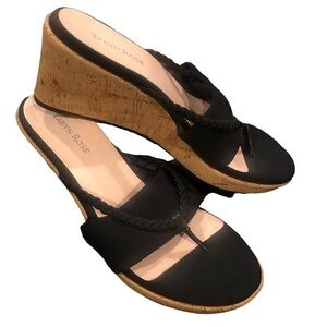 TARYN ROSE KEELY BLACK THONG WEDGE PLATFORM SANDAL SHOES 10.5